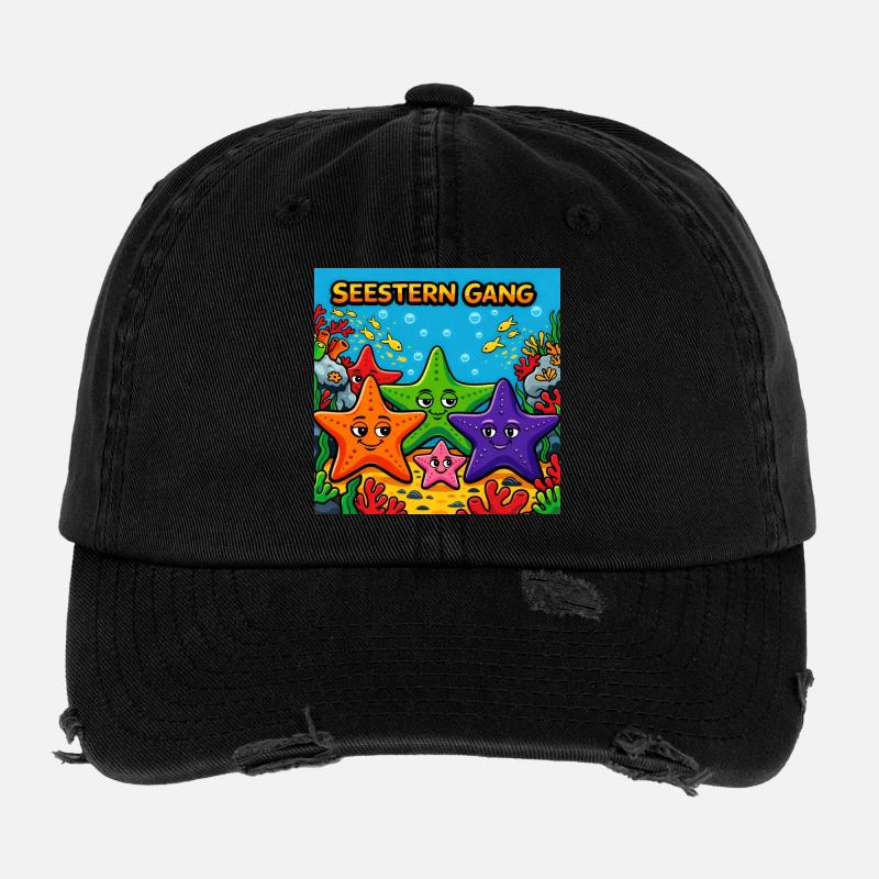 Seestern Gang Unterwasser Sternenfreunde Flexfit Vintage Destroyed Cap