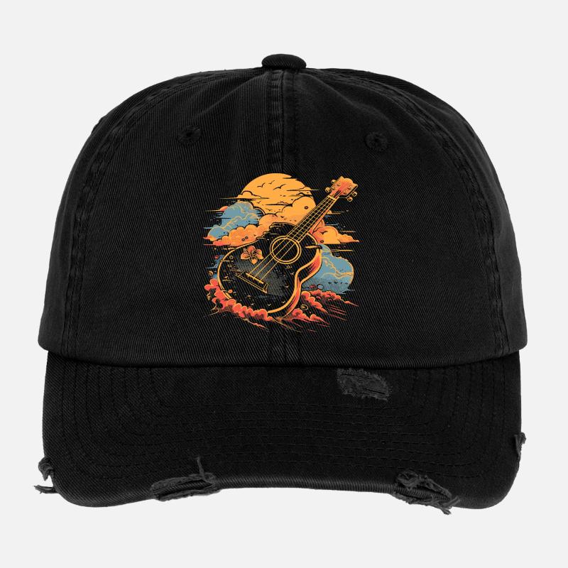 Ukulele Illustration Flexfit Vintage Destroyed Cap