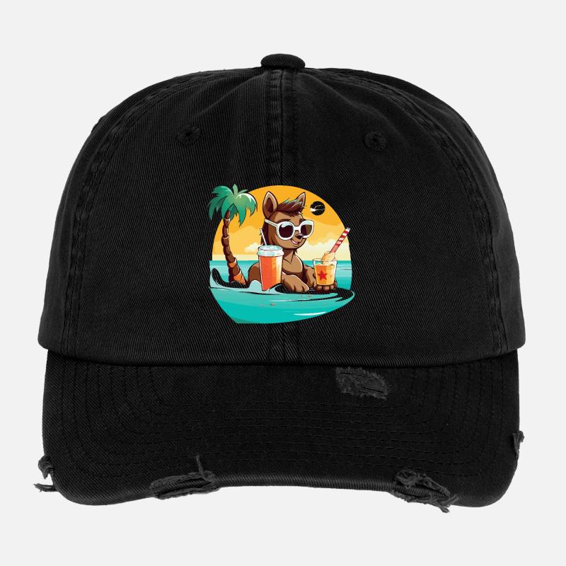 Lama am Strand im Sonnenlicht Flexfit Vintage Destroyed Cap