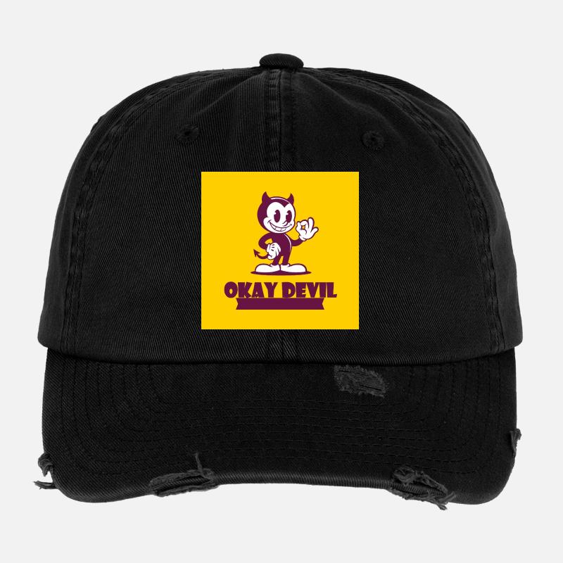 D’accord, mascotte Devil sur jaune Casquette vintage effet usé Flexfit