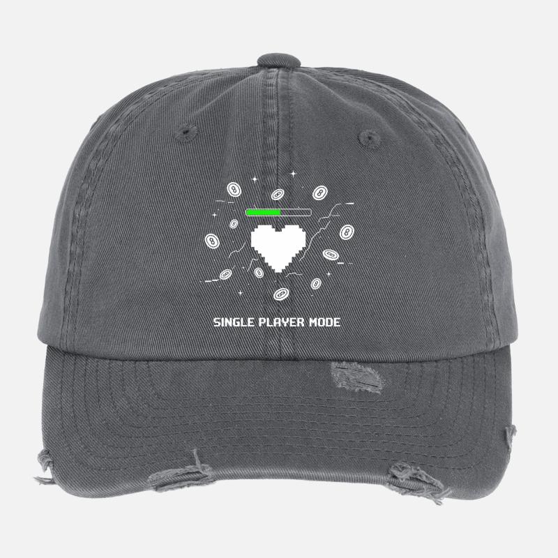 Single Player Mode Gamer Heart Flexfit Vintage Destroyed Cap
