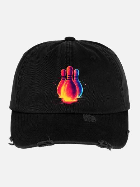 Retro Bowling - Flexfit Vintage Destroyed Cap - Schwarz - Vorne