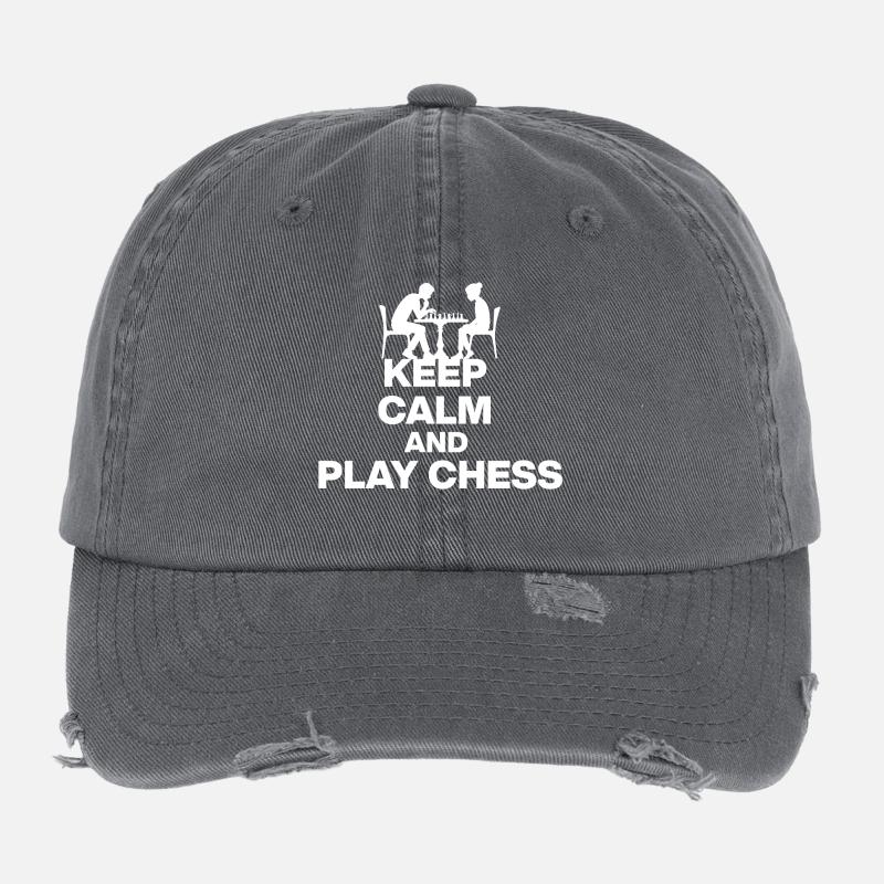 KEEP CALM AND PLAY CHESS! CHESS FANS Black Flexfit Vintage Destroyed Cap