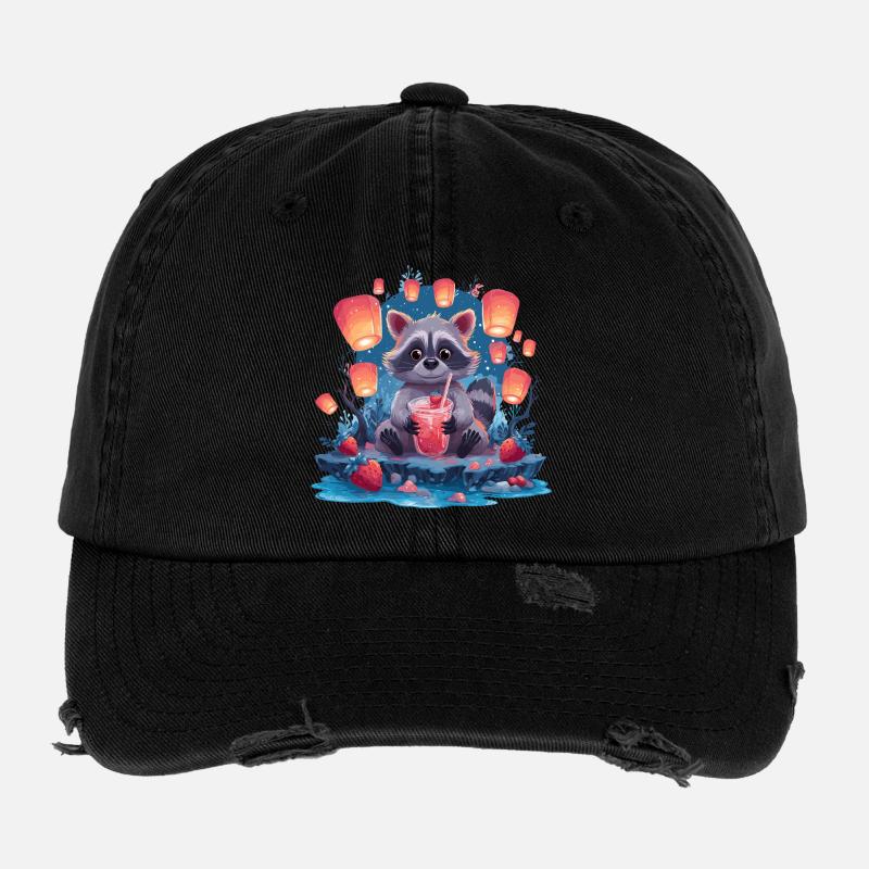 Nacht Waschbär Laternenlimonade - Flexfit Vintage Destroyed Cap - Schwarz