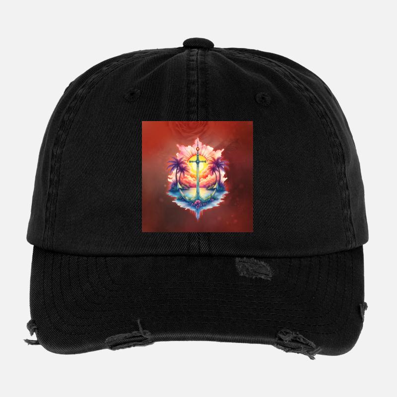 Ancre solaire dans un paradis tropical Casquette vintage effet usé Flexfit