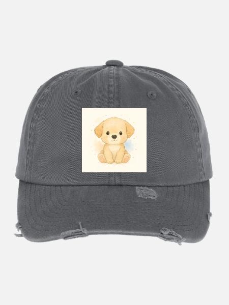 Kindermotiv_Welpen - Flexfit Vintage Destroyed Cap - Dunkelgrau - Vorne