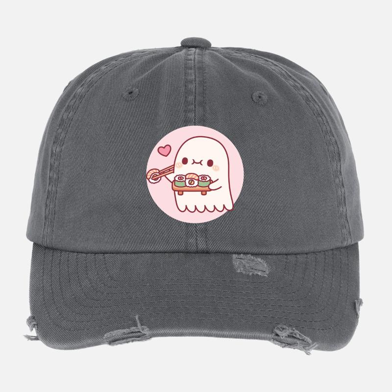 Petit fantôme mignon adore les roulés à sushi Casquette vintage effet usé Flexfit