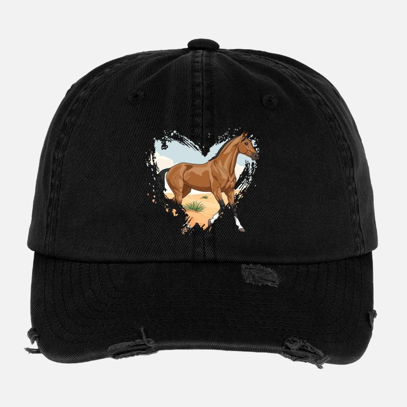 Ein Akhal-Téké-Pferd im Herzen Flexfit Vintage Destroyed Cap