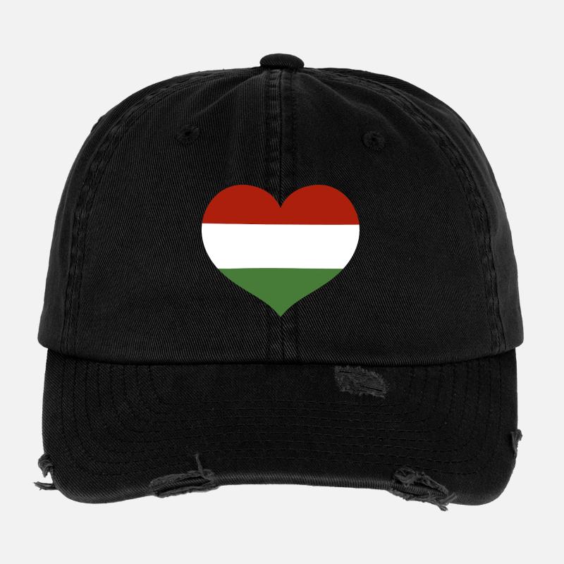 Hungarian Flag Heart Flexfit Vintage Destroyed Cap