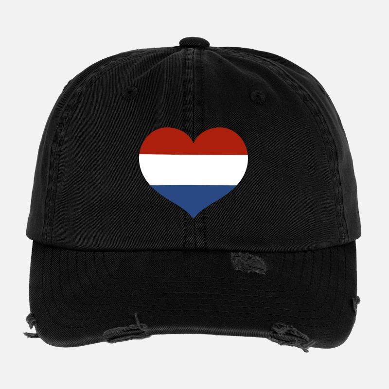 Cœur du drapeau des Pays-Bas Casquette vintage effet usé Flexfit