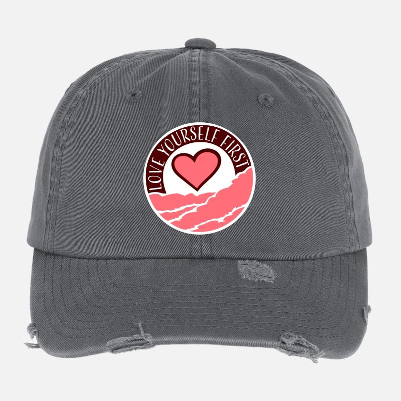 Love Yourself First Selbstliebe Selbstfürsorge Flexfit Vintage Destroyed Cap