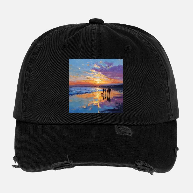 Sunset over the sea Flexfit Vintage Destroyed Cap