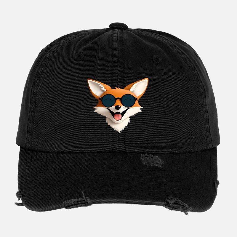 Fröhlicher Fuchs mit Sonnenbrille Flexfit Vintage Destroyed Cap