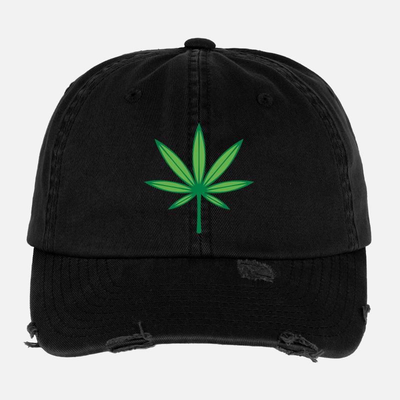 Cannabis / Marihuana / Hanf (Outline / 2C Green) Flexfit Vintage Destroyed Cap