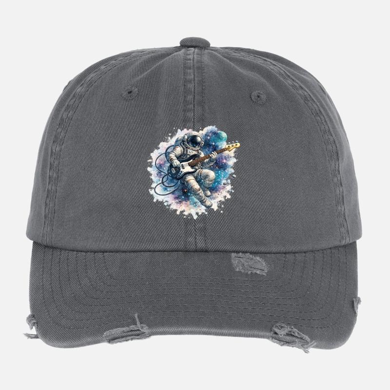Space astronaut with bass guitar Flexfit Vintage Destroyed Cap