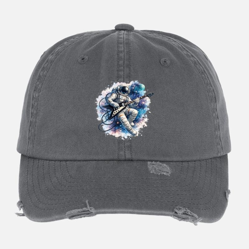 Guitare d’astronaute dans l’aquarelle spatiale Casquette vintage effet usé Flexfit