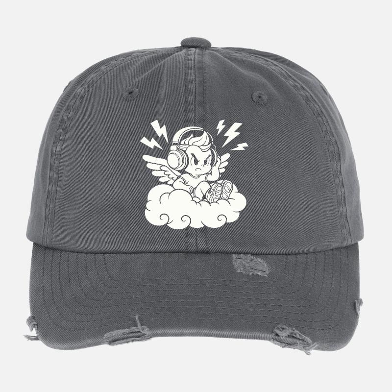 Musik Engel – Cherub mit Kopfhörern Flexfit Vintage Destroyed Cap