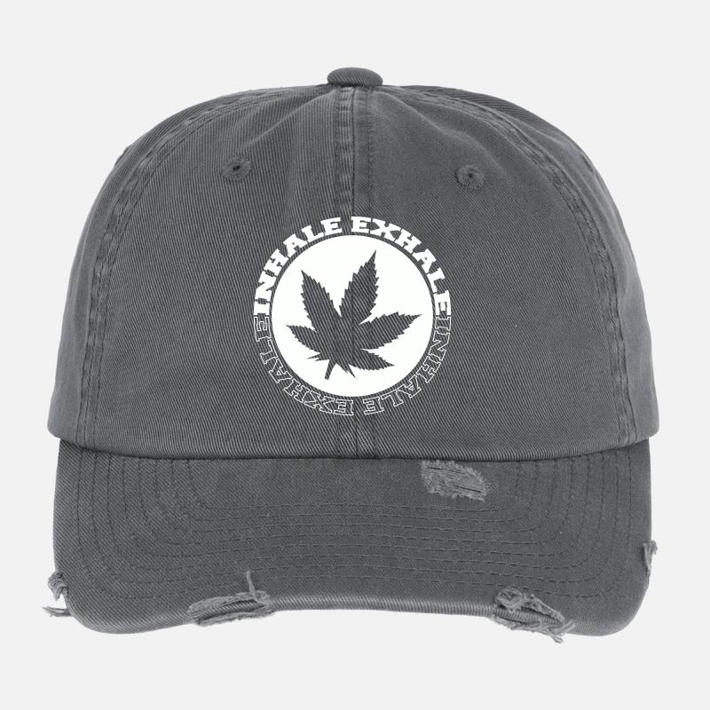 Cannabis Leaf Round Logo Flexfit Vintage Destroyed Cap