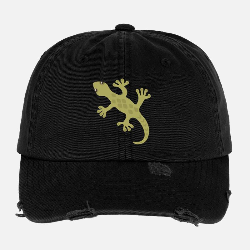 Lime Gecko Silhouette Pattern Flexfit Vintage Destroyed Cap