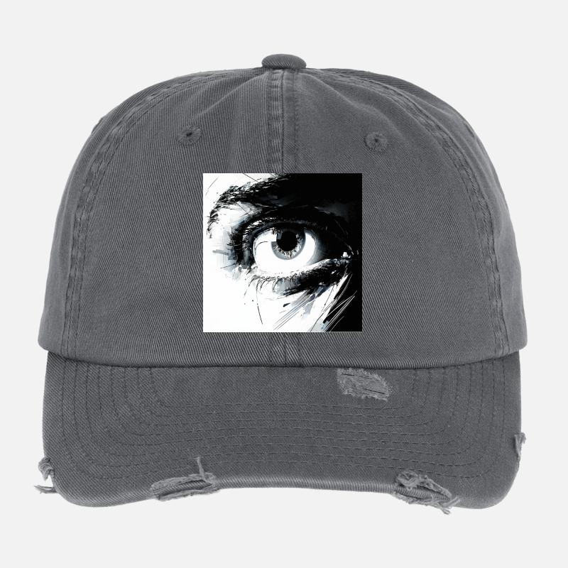 Œil abstrait en noir et blanc Casquette vintage effet usé Flexfit