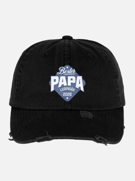 Bester Papa 2026 - Flexfit Vintage Destroyed Cap - Schwarz - Vorne