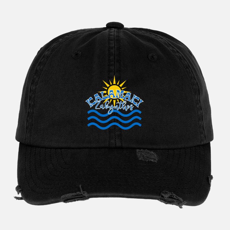Kalamaki Zakynthos Soleil et Vagues - Casquette vintage effet usé Flexfit - noir