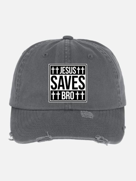 Jesus Saves Bro Lustig Religiös Spruch Glaube Logo - Flexfit Vintage Destroyed Cap - Dunkelgrau - Vorne