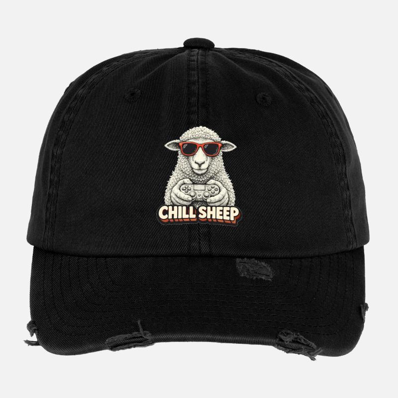 Chill Sheep with Controller - Flexfit Vintage Destroyed Cap - black