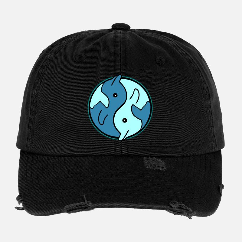 Dolphins YinYang Circle Design Flexfit Vintage Destroyed Cap
