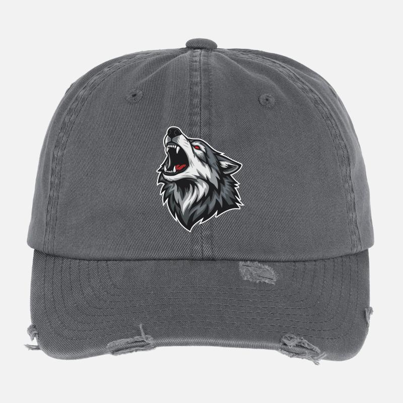 Loup Sauvage Hurlant Yeux Rouges Mascotte Wolf Casquette vintage effet usé Flexfit