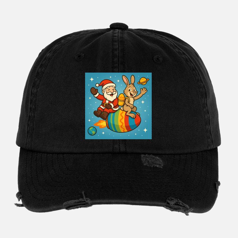 Christmas Easter Bunny in Star Flight Flexfit Vintage Destroyed Cap