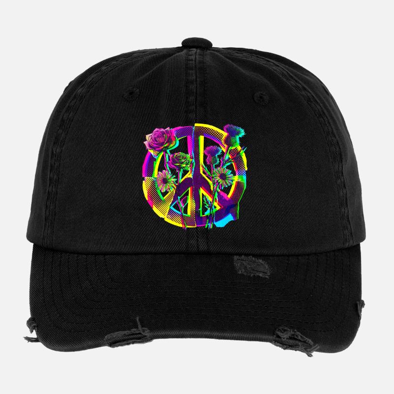 Peace Blumen Frieden Demo Flexfit Vintage Destroyed Cap