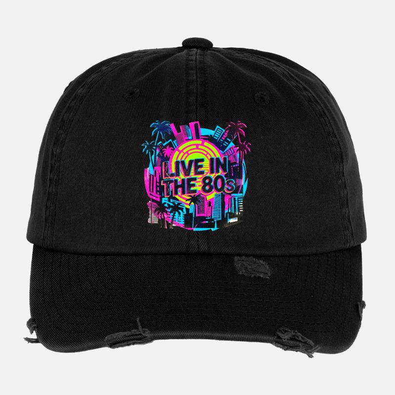 80s Retro Neon Party Flexfit Vintage Destroyed Cap