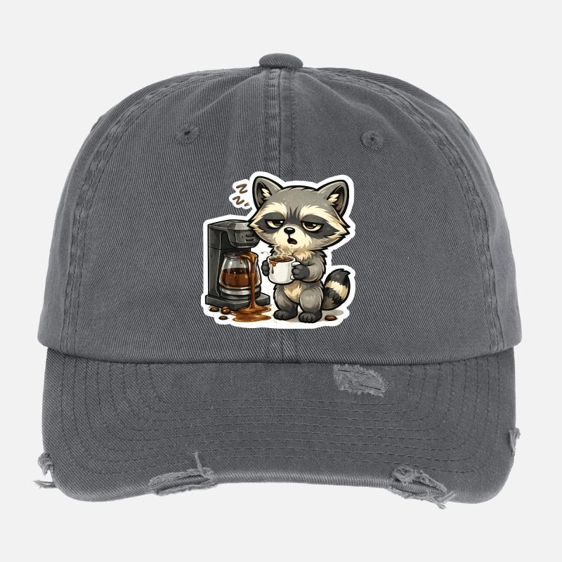 Raton laveur à café – raton laveur fatigué avec machine à café Casquette vintage effet usé Flexfit