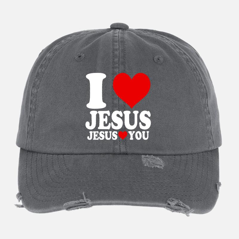J’aime Jésus et Jésus t’aime Casquette vintage effet usé Flexfit