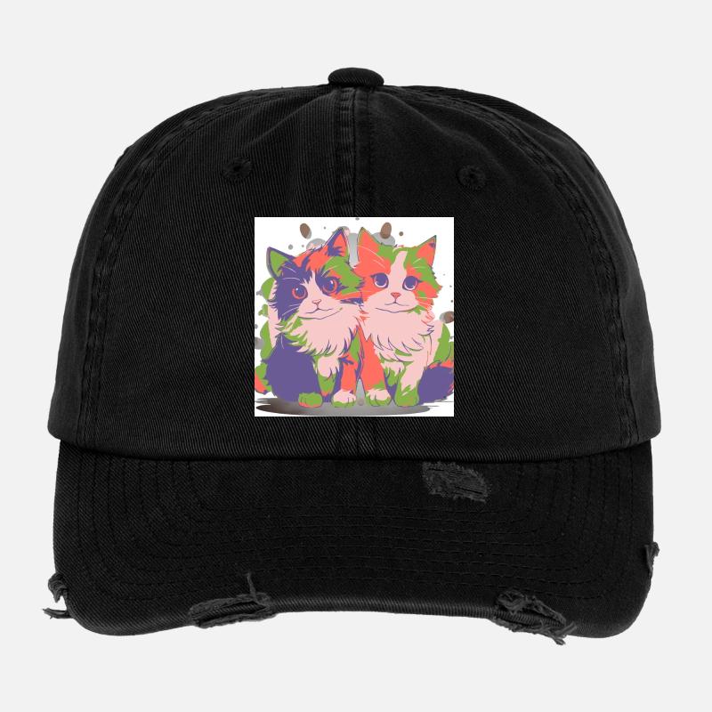 Pop Color Duo-Kätzchen - Flexfit Vintage Destroyed Cap - Schwarz