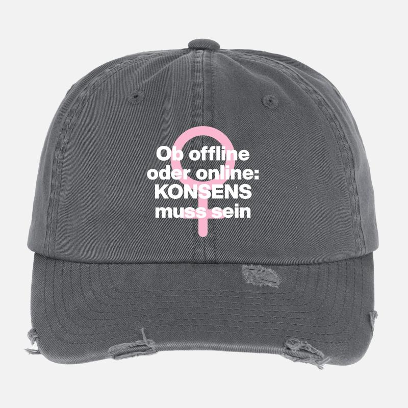 OB OFFLINE ODER ONLINE: KONSENS! ♀ FEMALE POWER Flexfit Vintage Destroyed Cap