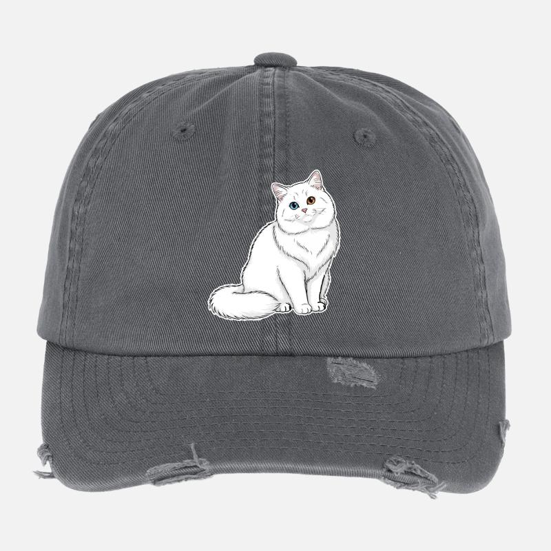 White Cat Angora Eyes Minnows Portrait Elegant Flexfit Vintage Destroyed Cap