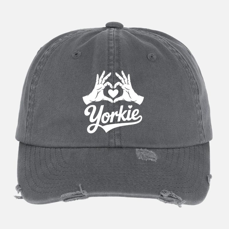 Yorkie Heart Hands Flexfit Vintage Destroyed Cap