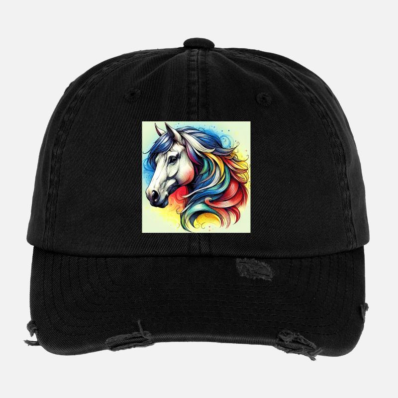 Pferd - Flexfit Vintage Destroyed Cap - Schwarz