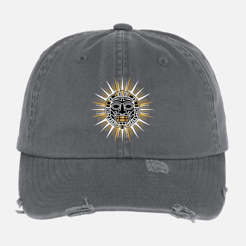 Mayan Inca Sun Radiant White Gold Divine Totem Flexfit Vintage Destroyed Cap