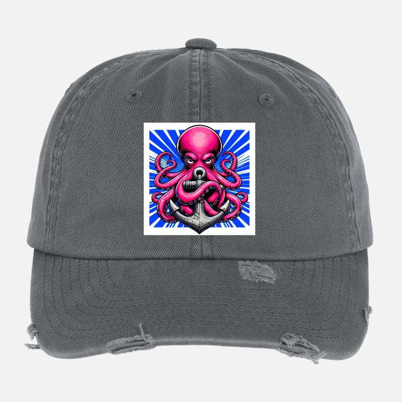 Oktopus umarmt einen Anker Flexfit Vintage Destroyed Cap