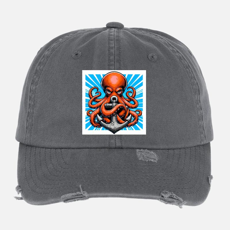 Oktopus umarmt einen Anker Flexfit Vintage Destroyed Cap