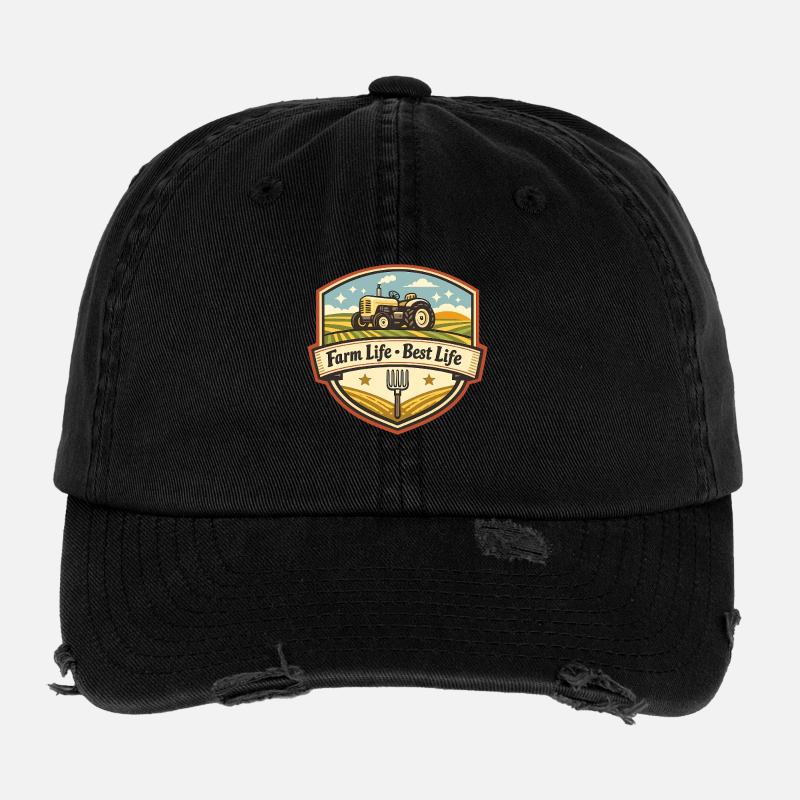 Farm Life Tractor Badge Flexfit Vintage Destroyed Cap