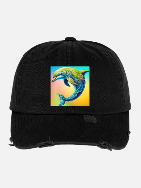 dolphin - Flexfit Vintage Destroyed Cap - black - Front