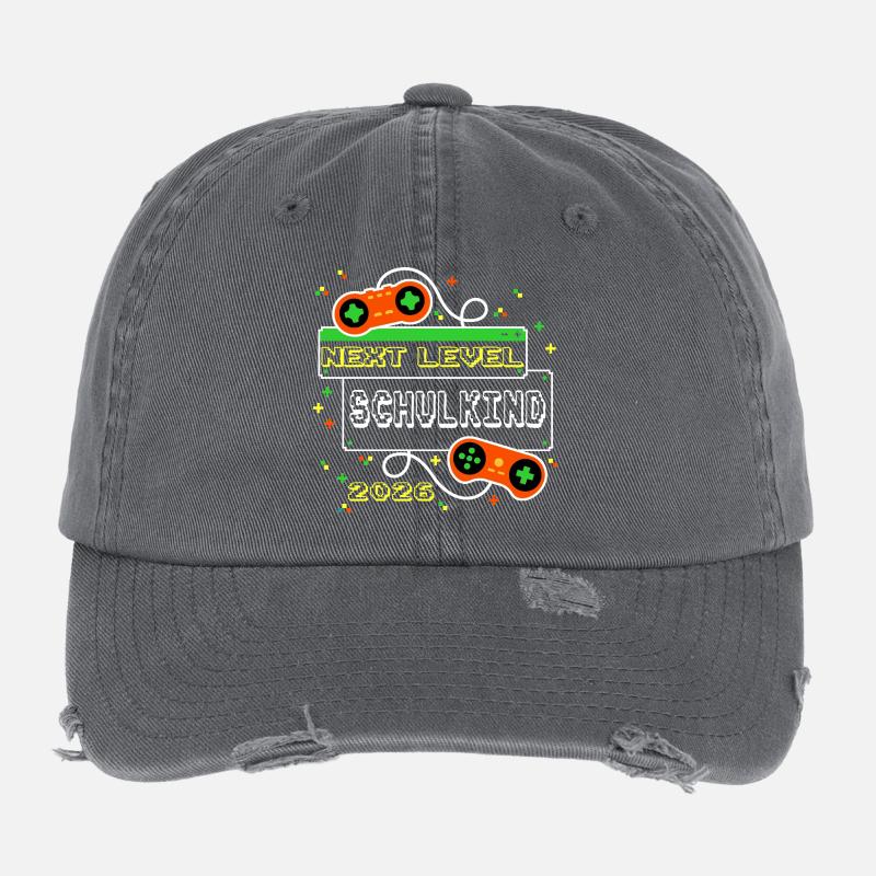 Next Level: Schulkind 2026 Gaming Einschulung Flexfit Vintage Destroyed Cap