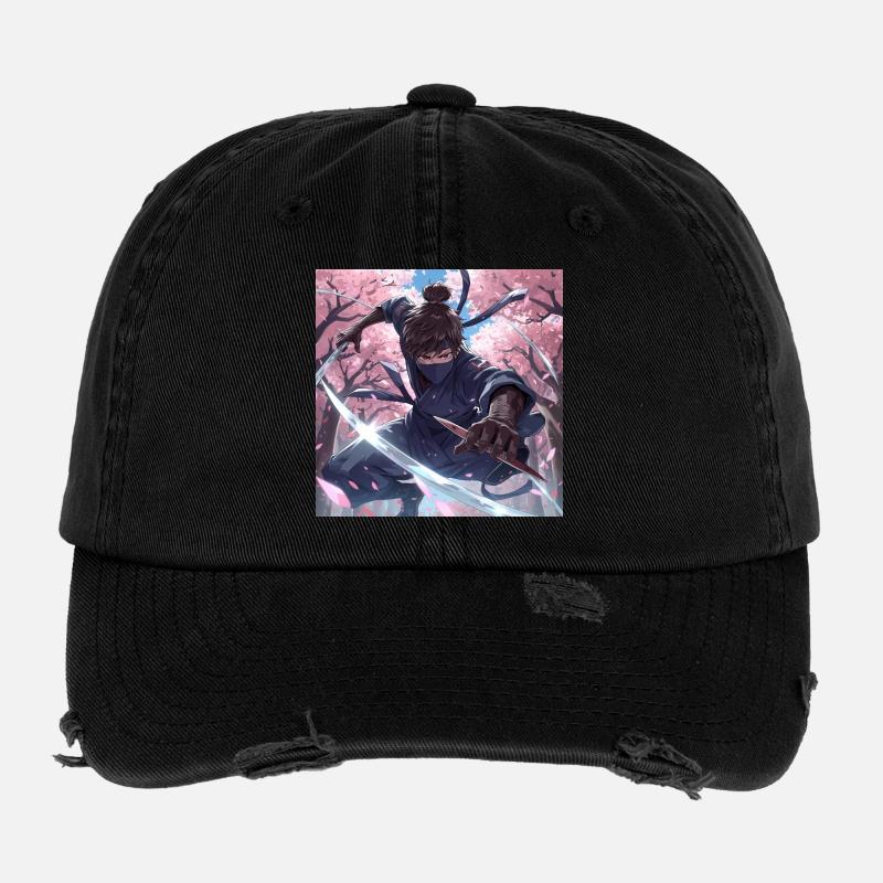 Ninja dans la forêt de cerisiers en fleurs Casquette vintage effet usé Flexfit