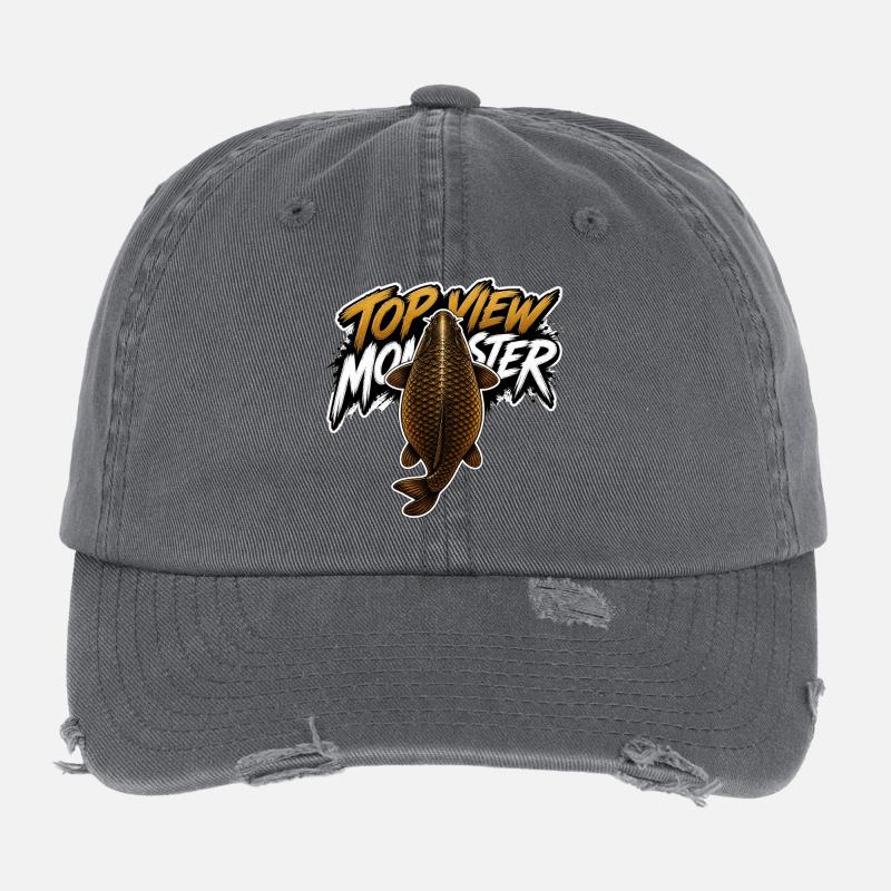 Vogelperspektive Monsterkarpfen – Kräftiges Angeldesign Flexfit Vintage Destroyed Cap