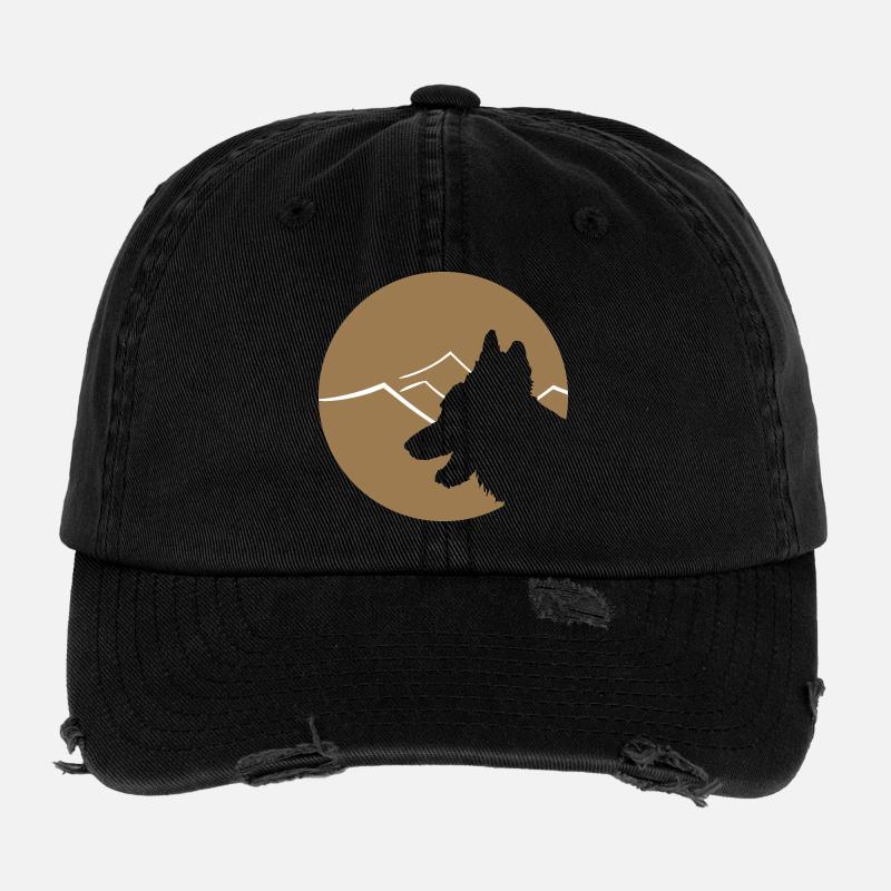 Schäferhund Silhouette im Kreis Flexfit Vintage Destroyed Cap