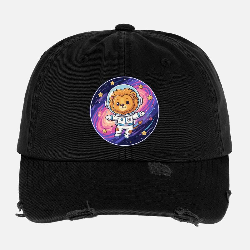 Leo astronaut in space Flexfit Vintage Destroyed Cap